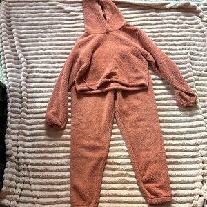 Coral Fuzzy Tedder bear sweatsuit in size small!